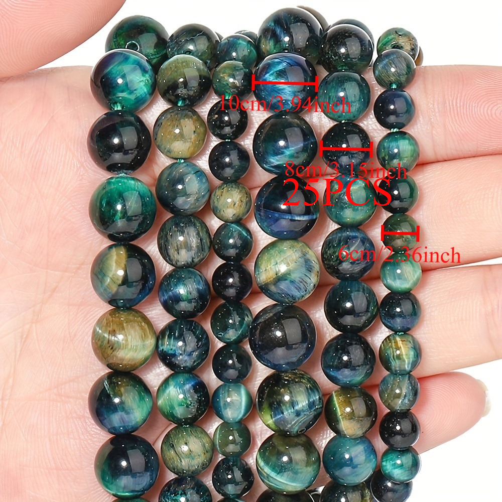 TEMU Blue Eye Beads For Jewelry Making, 6/8/10mm Dual- Stone Loose Beads Bulk, Elastic Bracelet Kit, Unique Diy Craft Supplies For Gift