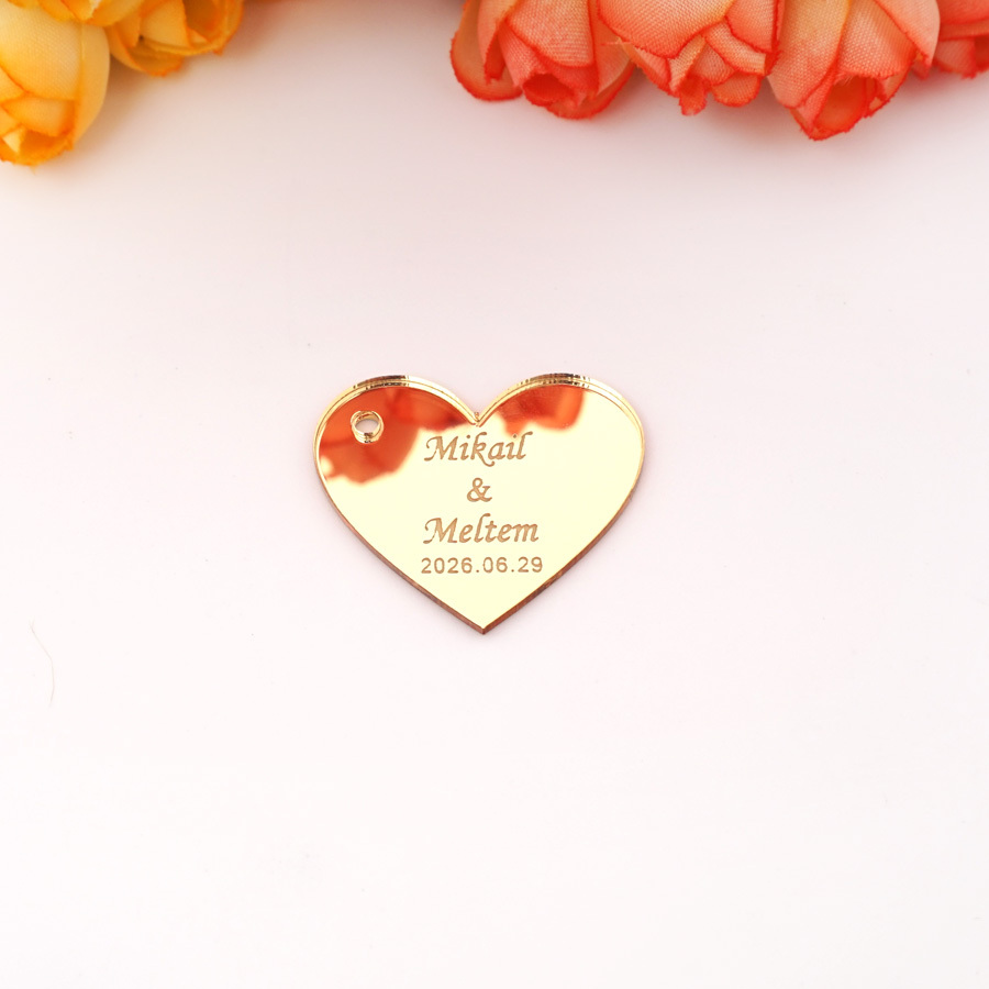 TEMU 12/50/100 pezzi Etichette Acriliche Personalizzate a Forma di Cuore per Bomboniere Matrimonio, 3.5X3 cm 5X4.5 cm, Specchio , Incisione Laser,