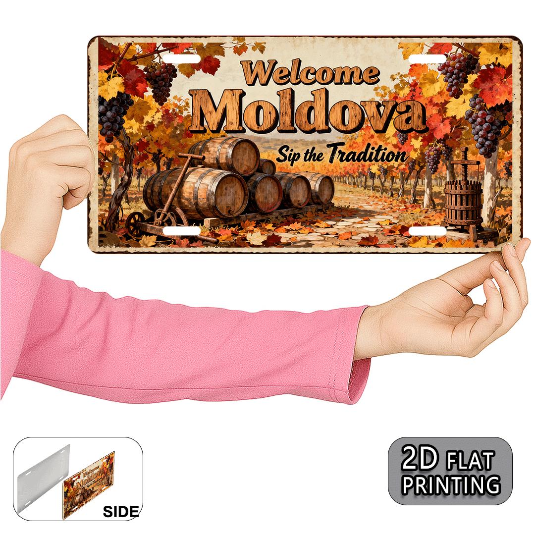 TEMU 2d Flat - 1pc Moldova Wine Vintage Metal Sign | 2d Flat, 30.48x15.24 Cm Rustic Wine Country Decor With Autumn & Wine Design, Durable Aluminum
