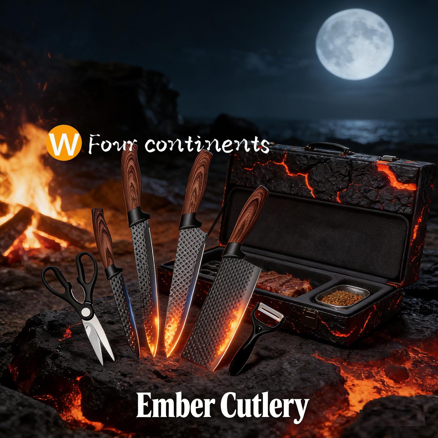 TEMU And Durable 6pcs Knife Set, High Carbon Steel Blade With Anti-slip Handle, Suitable For Home Kitchen Cooking, Suitable For Various Outdoor