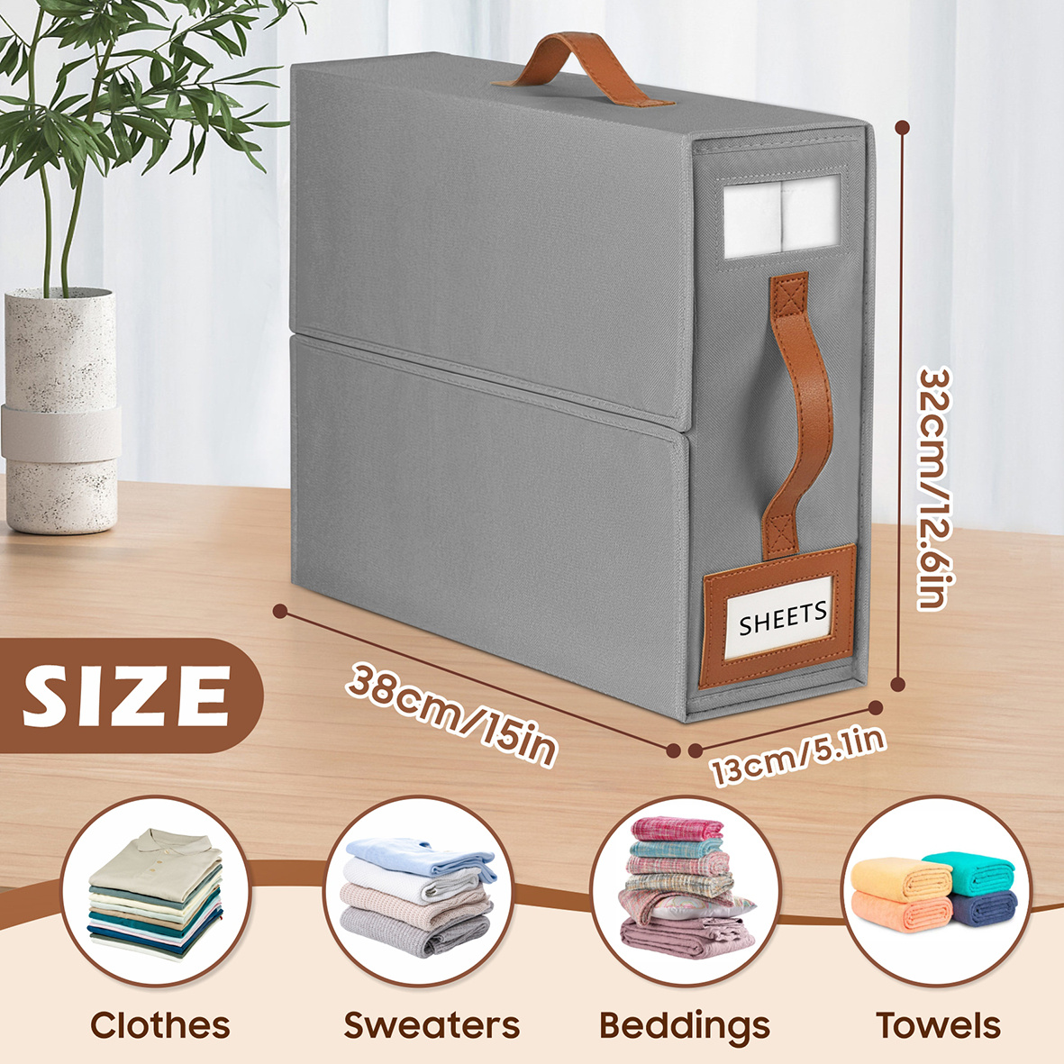 Grey Bedding Storage Box with Zip for Organising
