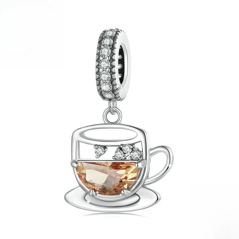 Image of 1pc Versatile Coffee Cup Design Pendant, Inlaid Synthetic Zirconia, Gift For Best Friend, Party Gift, Suitable For Daily Music Festival, Halloween, Christmas, Party, Banquet, Perfect For Her