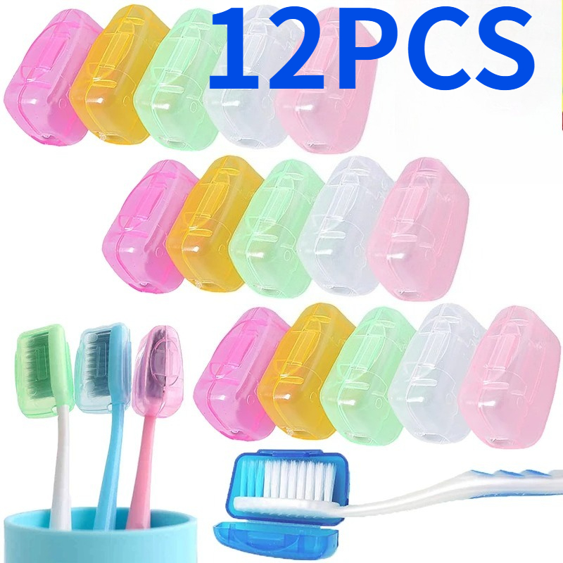 Image of [12 Pcs] Dustproof Toothbrush Covers Hygienic Toothbrush Head Protectors, Fragrance-free Portable Travel Case For & Manual Toothbrushes, Bulk Pack For,, （random Color）