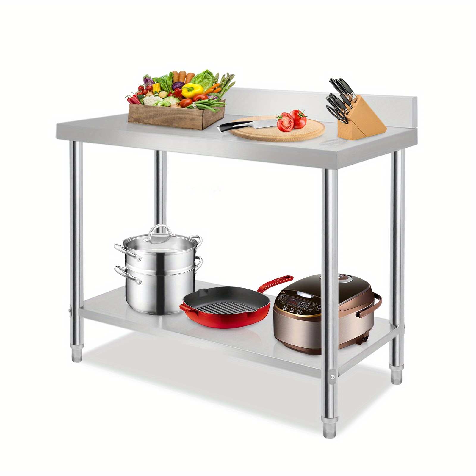Stainless Steel Workbench, Kitchen Table, Adjustable Height, Stainless Steel Table, Workbench With Top, Silvery 100x60x85cm/120x60x85cm