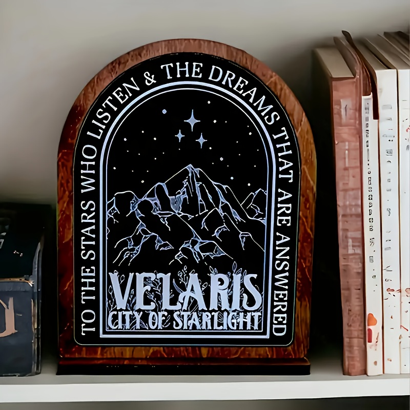 TEMU 1pc Acotar City Starlight Tabletop Shelf Decor - Suitable For Book Lovers Gift, Artificial Bookshelf Decoration With Themed Plaque For, Desk,