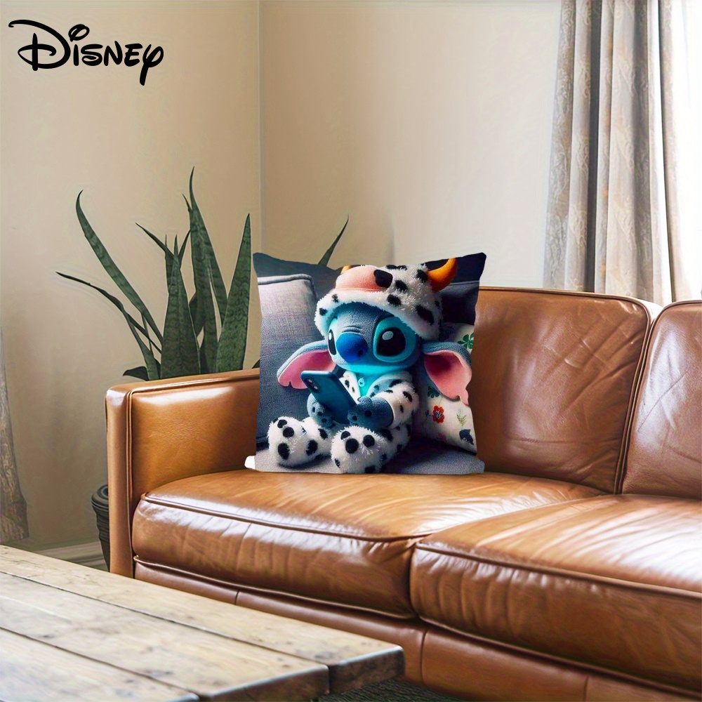 1pc Disney Stitch Plush Pillow - Stitch in Stitch Costume Cushion Case with Zipper Closure, Official Disney Stitch Bedspread for Birthday, Christmas, Easter Gifts - Soft Home Decor for Girls, Boys, Stitch Fans (Official Disney Merchandise) - Double-Sided Print, Hand Wash Only, Retro Style, Cute Stitch Design with Stitch Holding Phone, Ideal for Living Room & Bedroom Decor