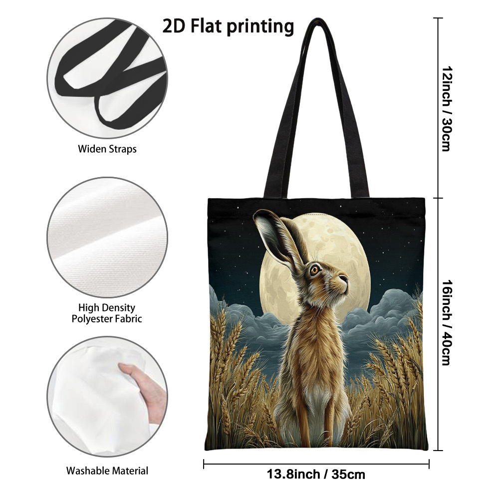 TEMU 1pc 2d Printed Mid-autumn Theme Tote Bag - Versatile Reusable Grocery Bags, Lightweight Foldable Shoulder Bag With Fixed Strap For Grocery,