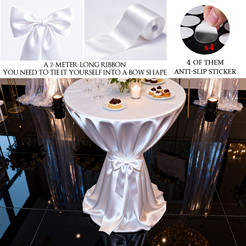 TEMU Ensemble de nappe pour Halloween, Noël, fête, 1 nappe/2 ruban/4 autocollants, nappe ronde avec nœud blanc, pour nappes de fête, satin brillant,