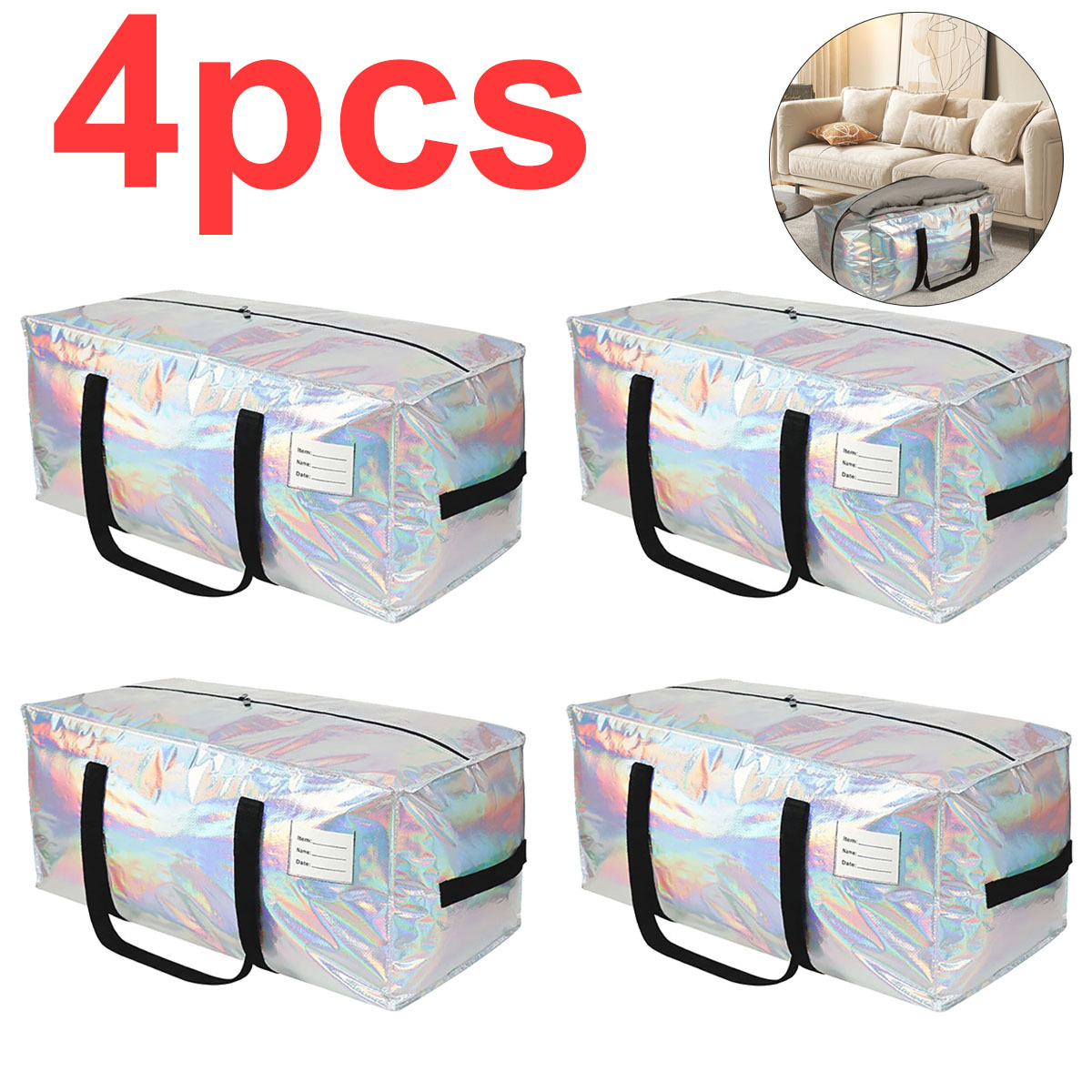 4pcs Extra Large Moving Bags Heavy Duty With Zippers & Carrying Handles, Storage Bags Moving Boxes For Closet Organizers And Storage