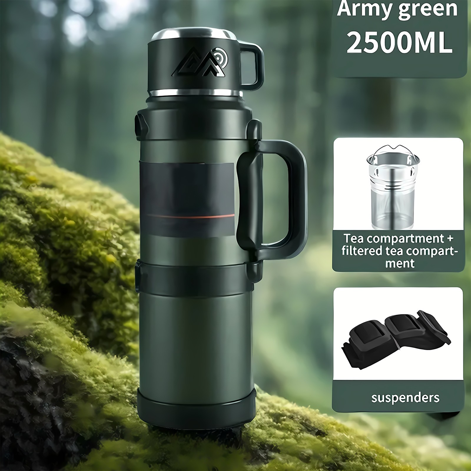 TEMU A Insulated Vacuum Cup With A Stainless Steel Handle, Ideal For Outdoor Activities, Travel, And Sports. It Features A Double-layer Vacuum Design
