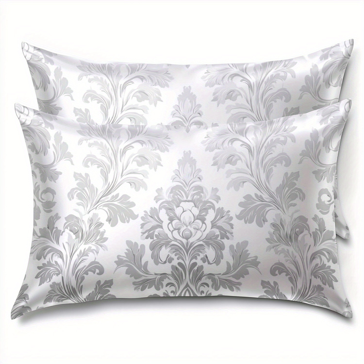 TEMU 2pcs Elegant Floral Pattern Lumbar Pillow Covers - Design, Light Gray And White, Decorative Pillow Covers | Decor | Zippered Pillow Covers, Bed