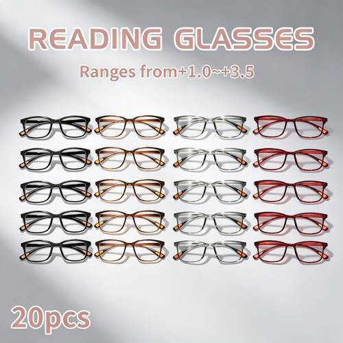 item picture 20 pairs square shaped frame reading glasses classic and glasses ultra light glasses suitable for men and women value packed set of glasses