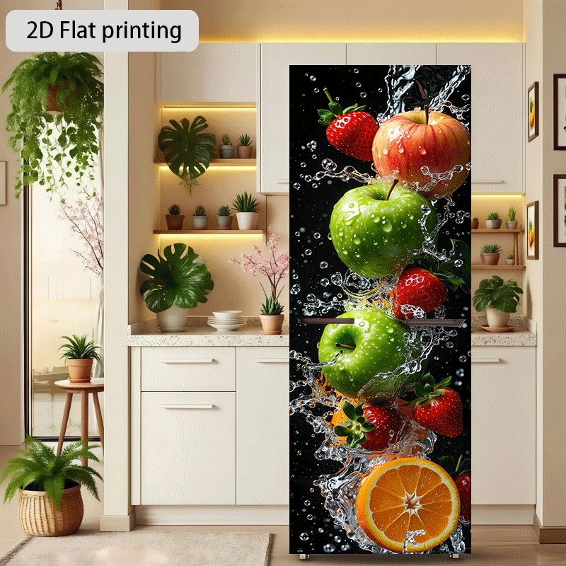 item picture 2d flat printing 1pc refrigerator sticker 60 x 180 cm fruit   theme design wall decoration self   suitable for cabinets and wardrobes modern kitchen decor home sticker