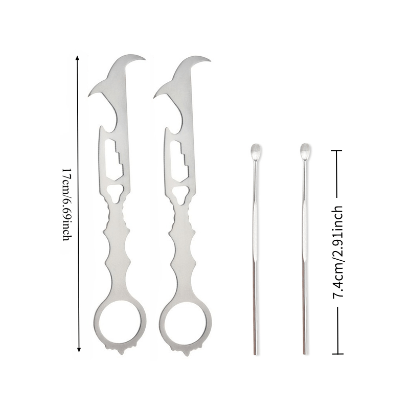 TEMU 2pcs Tire Stone Removal Hooks And 2pcs Ear Picks, Stainless Steel Tire Cleaning Tools, 6-in-1 Tire Tool With Bottle Opener, Wrench And Safety