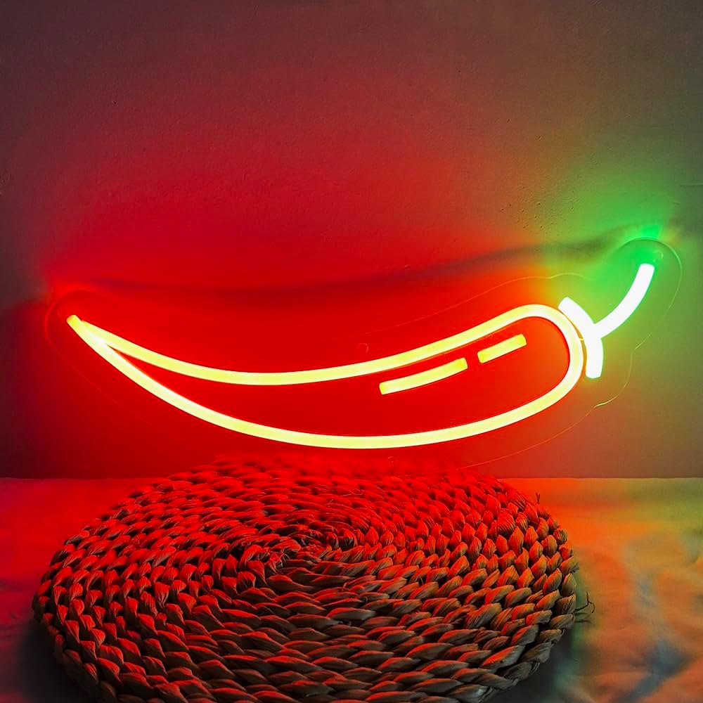 TEMU Enseigne Néon avec LED Rouge et Verte - Alimentation par USB, Murale, Convient pour Restaurants Mexicains, Tacos, Fêtes Barbecue, de Chili,