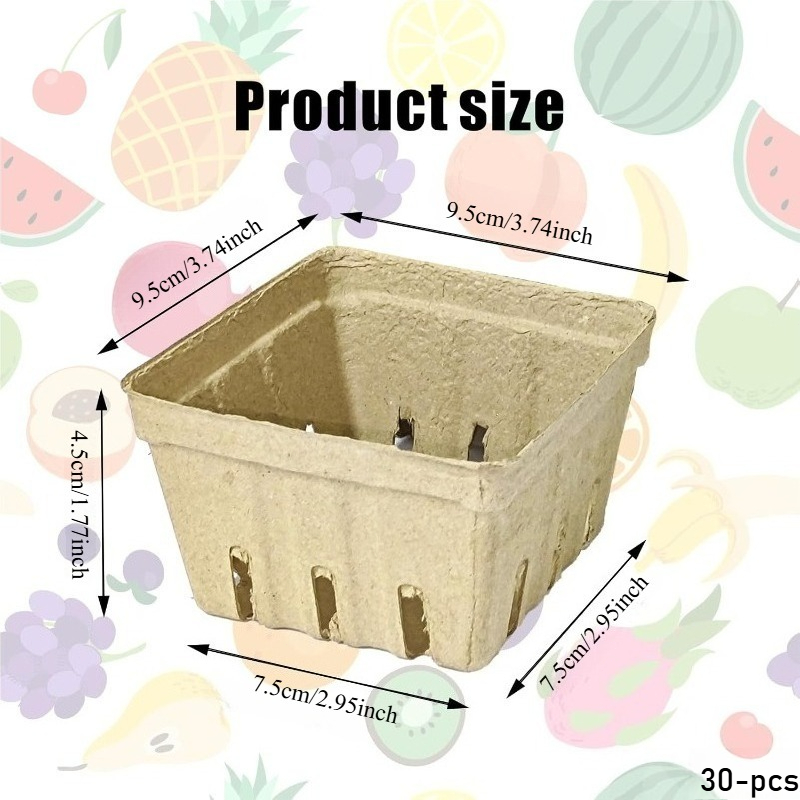 30 pack   fiber   small molded produce vented basket kitchen supplies for strawberry blueberry raspberry fruit vegetable tray for farmer market grocery