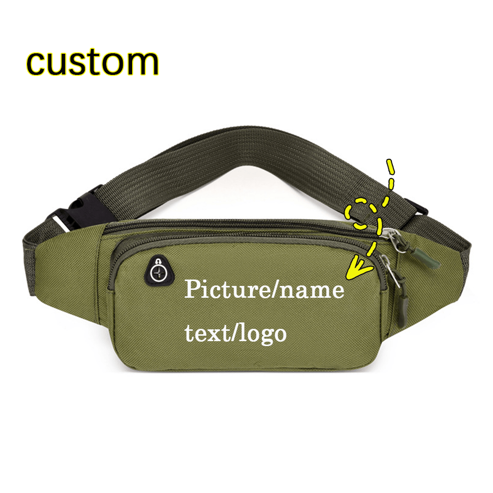 TEMU Customizable Waist Bag With Text/image/ Printing - Lightweight Foldable Nylon Belt Bag, Adjustable Strap & Zipper Closure Suitable For Daily ,