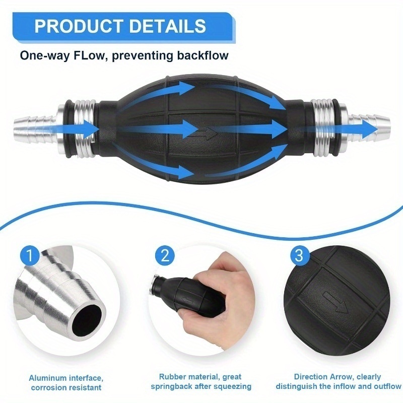 TEMU 10mm Manual Fuel Pump Accessory, Marine Bulb, Outboard Motor Fuel Line, Manual Start Ball, Black Transfer Vacuum Pump, Suitable For Gasoline, ,