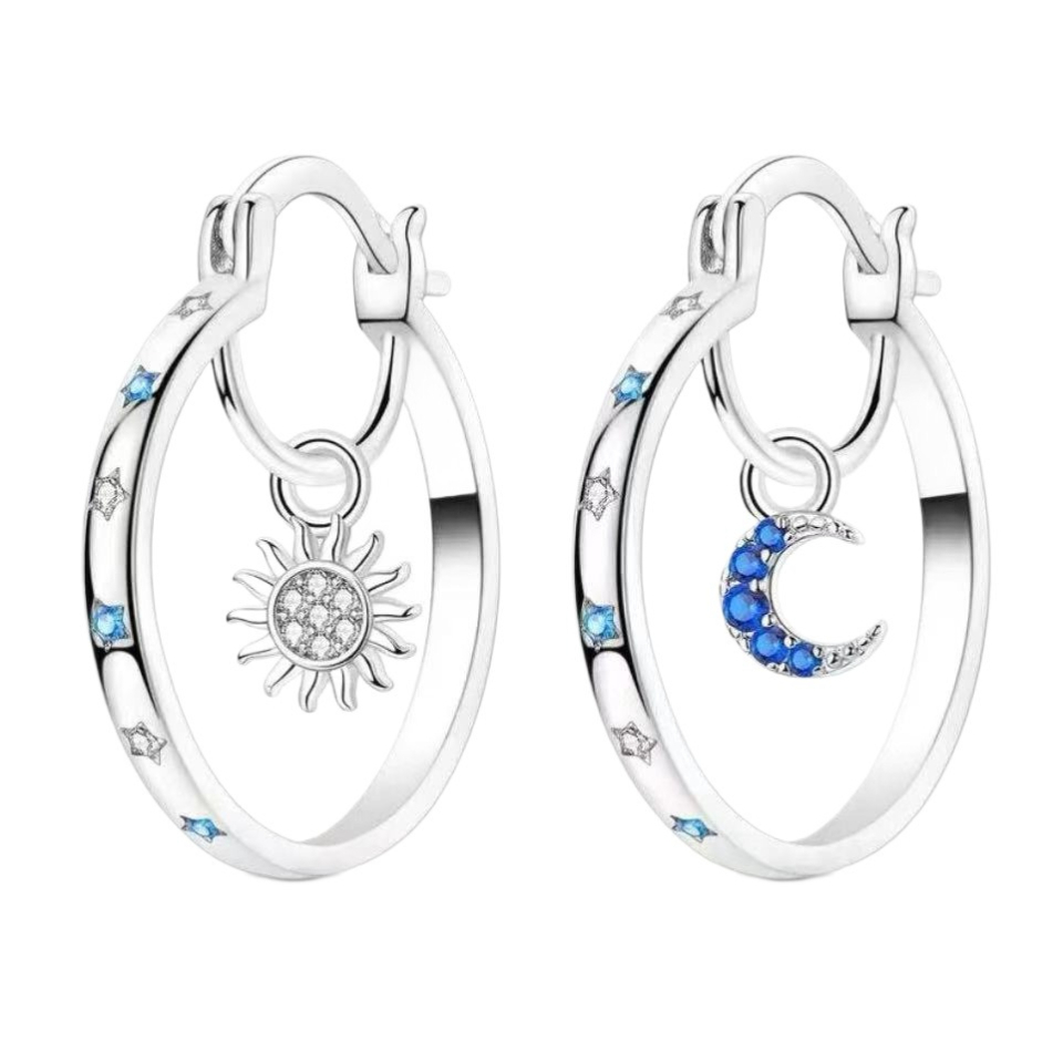 TEMU Bohemian Vintage Creative Hollow-out Circle Sun And Moon Pendant Earrings For Women, Synthetic Synthetic Zirconia Inlay, Elegant And Versatile