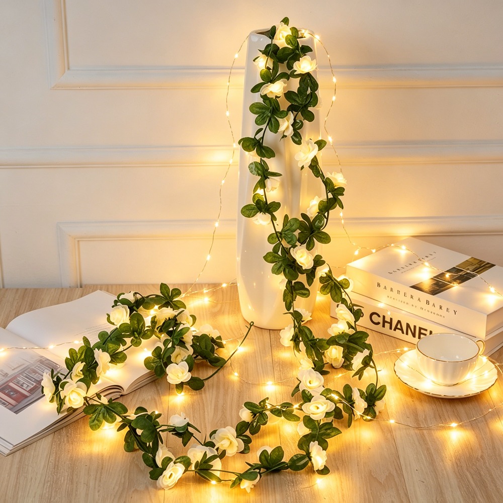 TEMU 75pcs/set Rose Led Decorative String Lights, [45 Simulation Rose Flowers   30leds String Lights], [], [250 Cm/98.43in], Realistic Material, To