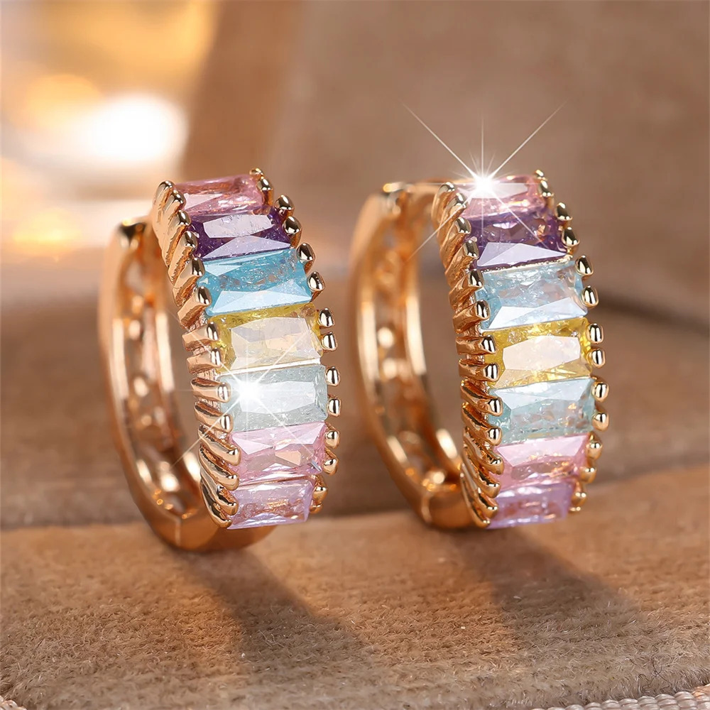 TEMU 1 di Orecchini a Colorati con Zirconi Cubici Compositi a Forma di per Donna, Clip per Orecchie Dorate Retr簷, Gioielli da Sposa, Uso Versatile,