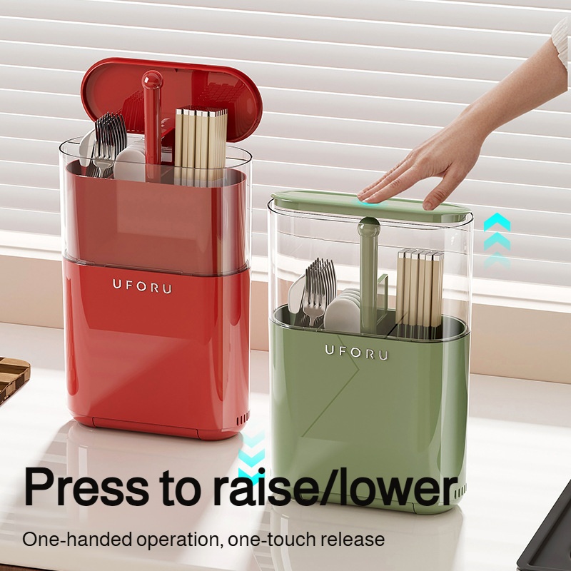wall mounted chopstick holder with detachable lid no drill   screw mount installation dustproof kitchen organizer space saving plastic storage box for utensils modern   green beige   durable hygienic Product details 2