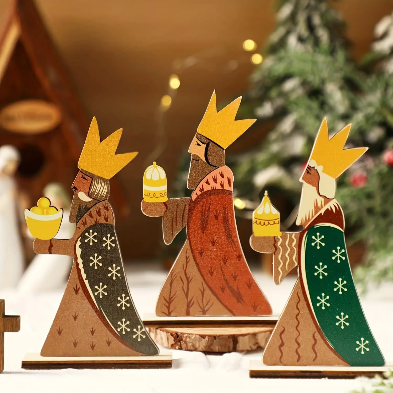 TEMU Juego de 3 piezas, Decoración con temática de , Decoración de mesa navideña de , de mesa de madera, Adorno navideño, Adecuado para fiestas