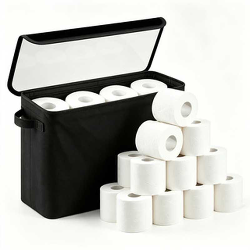 TEMU Nouveau rangement pour papier toilette de 24L avec tissu Oxford 600D et fenêtre supérieure transparente, renforcé avec fil d'acier, plusieurs