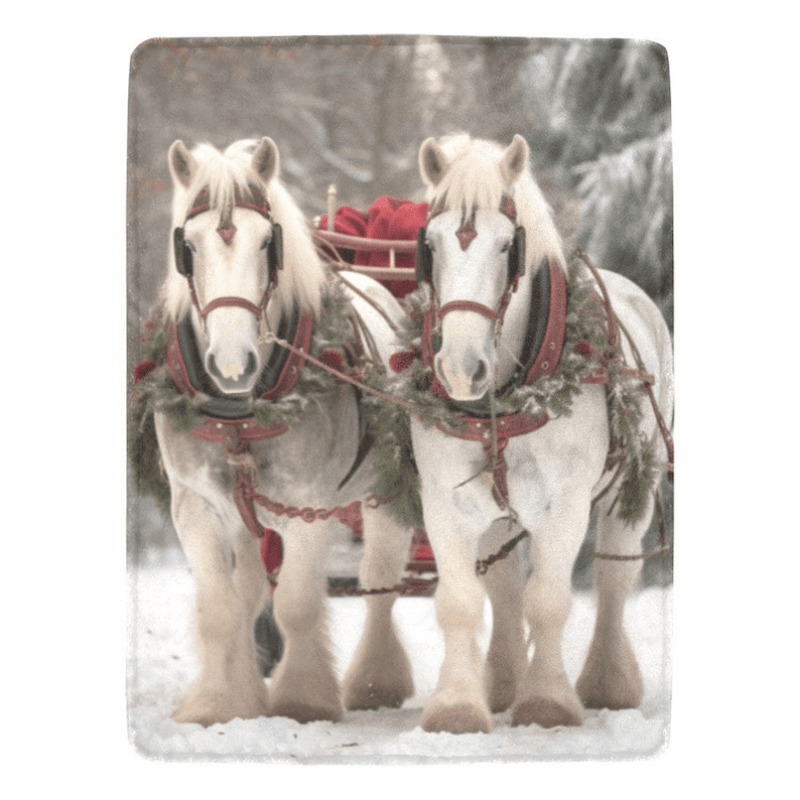 

Cozy Vintage Christmas Horses Plush Flannel Blanket - Perfect Gift For All, Blanket