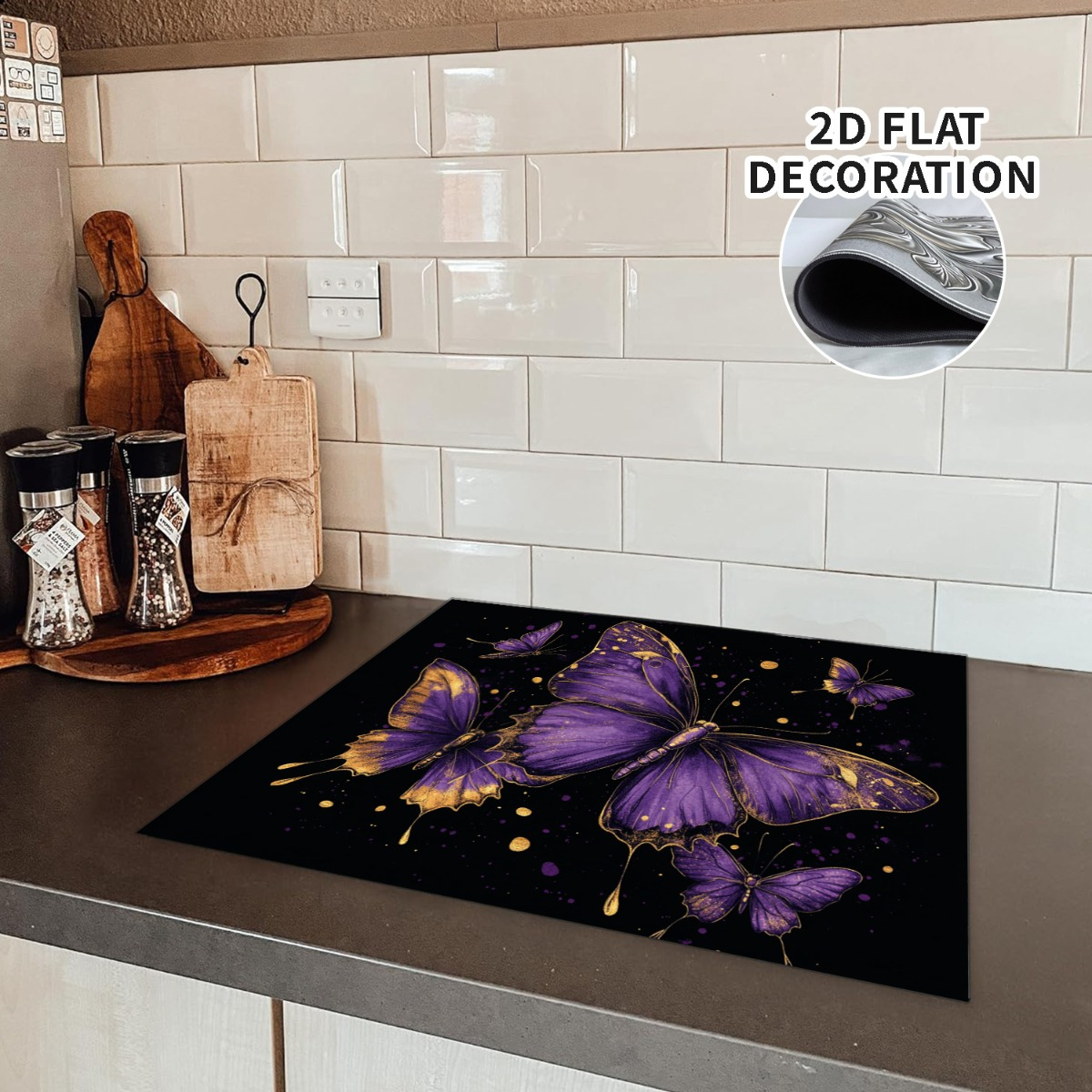 TEMU 2D Platte Kookplaat Decoratieve Afdekking - Beschermende Rubberen Mat voor Inductie- en Elektrische Kookplaten, Extra Aanrechtruimte, Klassiek