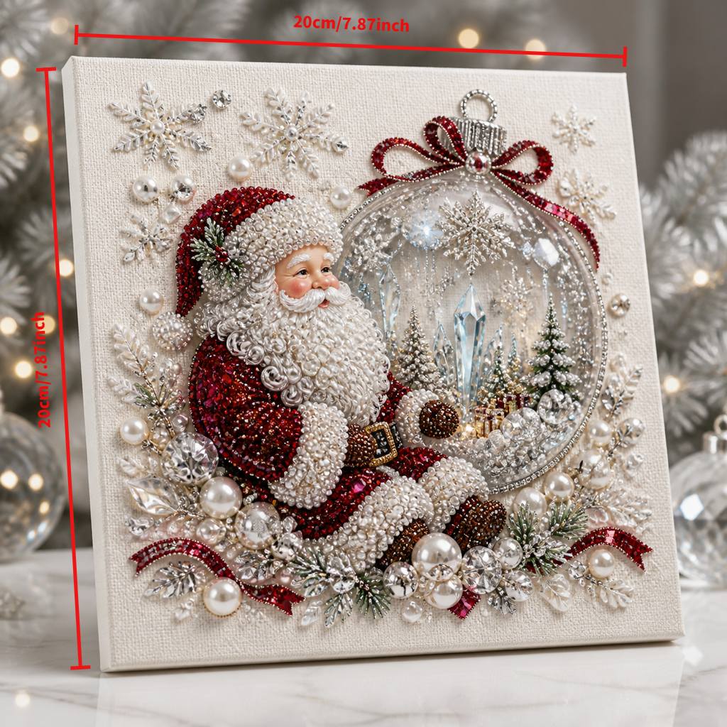 TEMU 2d Flat Santa Claus And Crystal Trinkets Snowflake Glass Ball Diamond Painting Set, Pearl And Canvas Wall Decoration For Christmas Decor,