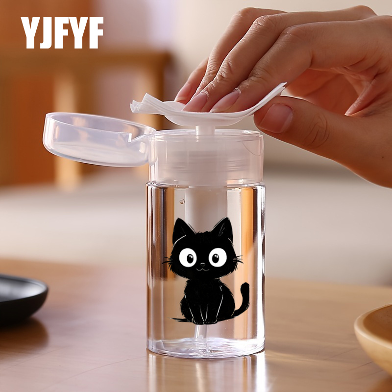 E-shop 1 Stück Schwarze Katzenmuster Druckpumpflasche, Duftfreies Transparentes Design, Geeignet für Nagellackentferner, Gesichtswasser