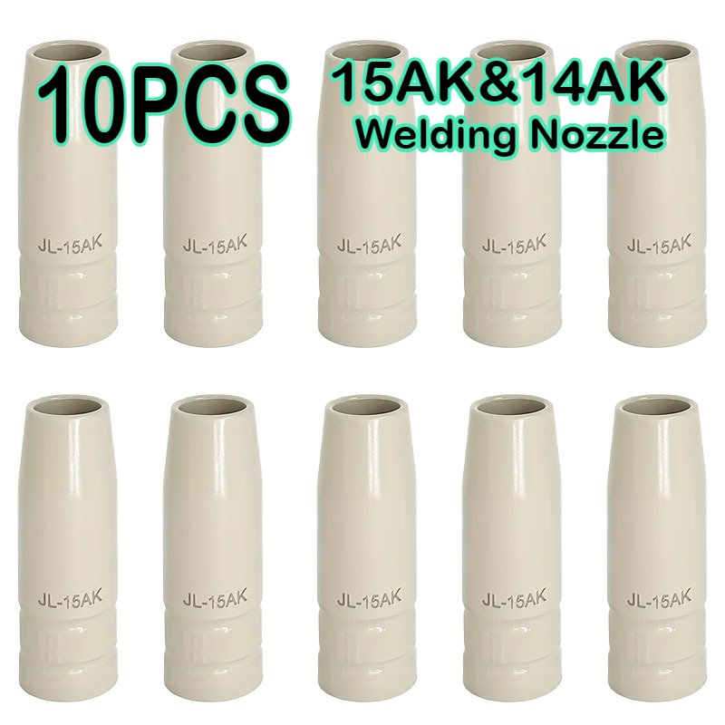 TEMU 10pcs 15ak/14ak Welding Nozzles | Ceramic Coated, Design, Durable Metal, Industrial Tool, Long-lasting, Battery-free, Suitable For 15ak/14ak