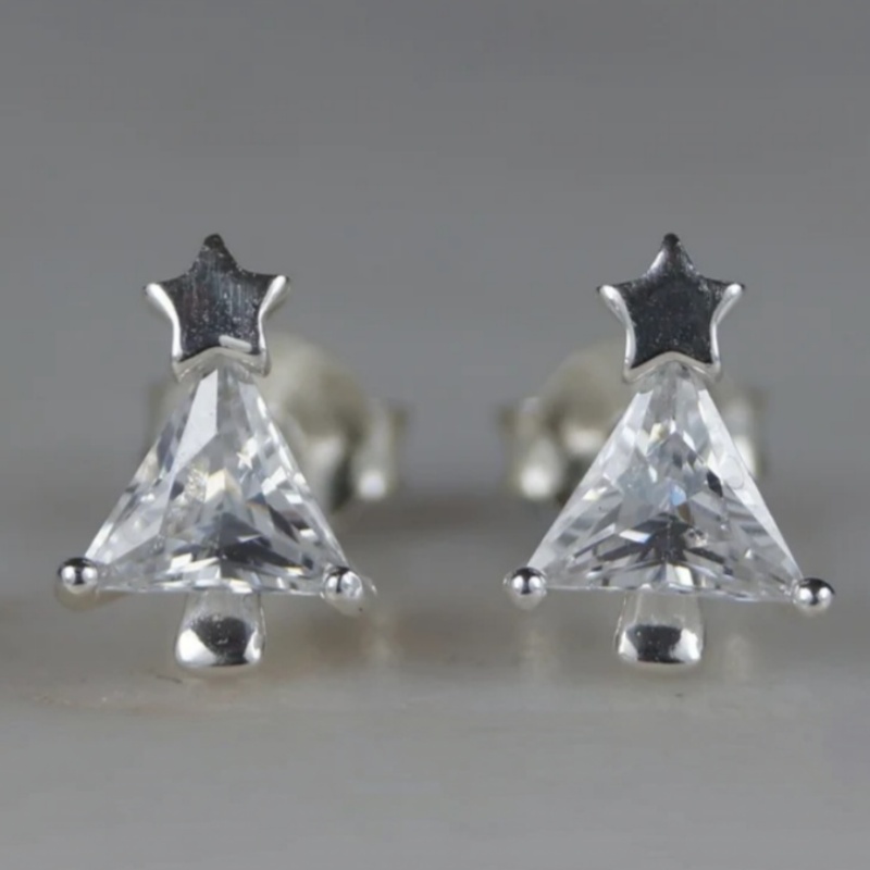 TEMU Easy Triangle Zirconia Christmas Tree Stud Earrings For Women Daily Party Casual Vacation Elegant Star Earrings Christmas Jewelry