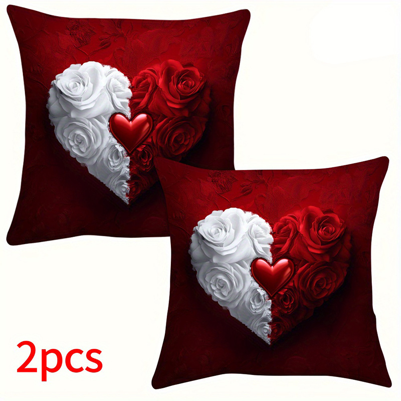 TEMU 2pcs Of Valentine's Day Red Pillow Covers, Romantically Decorating Your Home, Made Of Soft And Skin-friendly Polyester, With Zipper Closure,