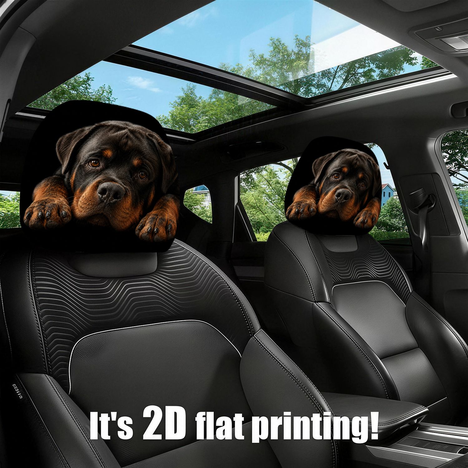 TEMU 2pcs Modern Rottweiler Dog Print Car Headrest Covers, Universal Automotive Interior Decor Accessories For Models And , Essentials, Trendy Car
