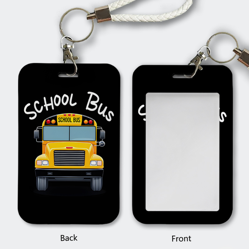 TEMU Étui de protection 2D avec motif de petit bus jaune , style campus , porte-cartes d'identité, étui de protection pour badge d'identité, manchon
