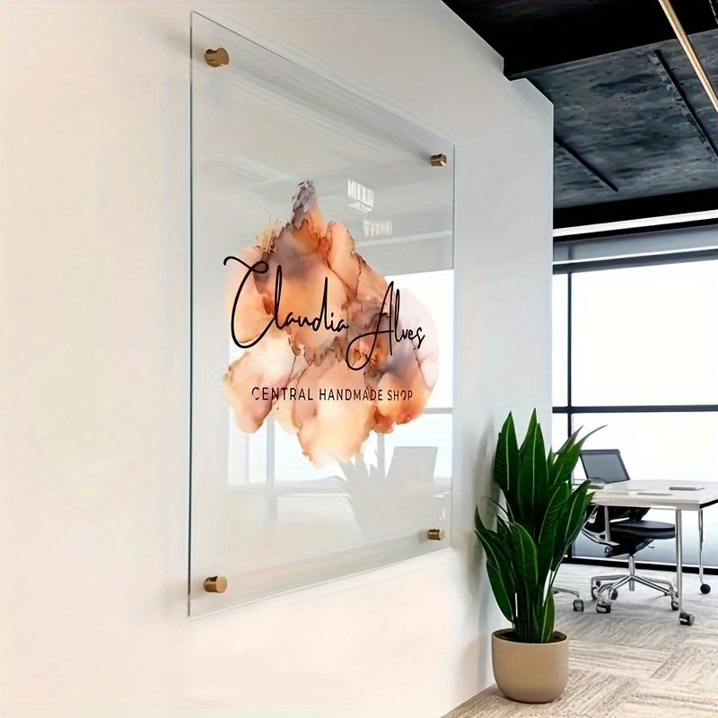 TEMU 1pc Custom Acrylic Business Plaque- Personalized Address Card With , Polymer Material, Wall-mounted Decoration For Office And Store Display,