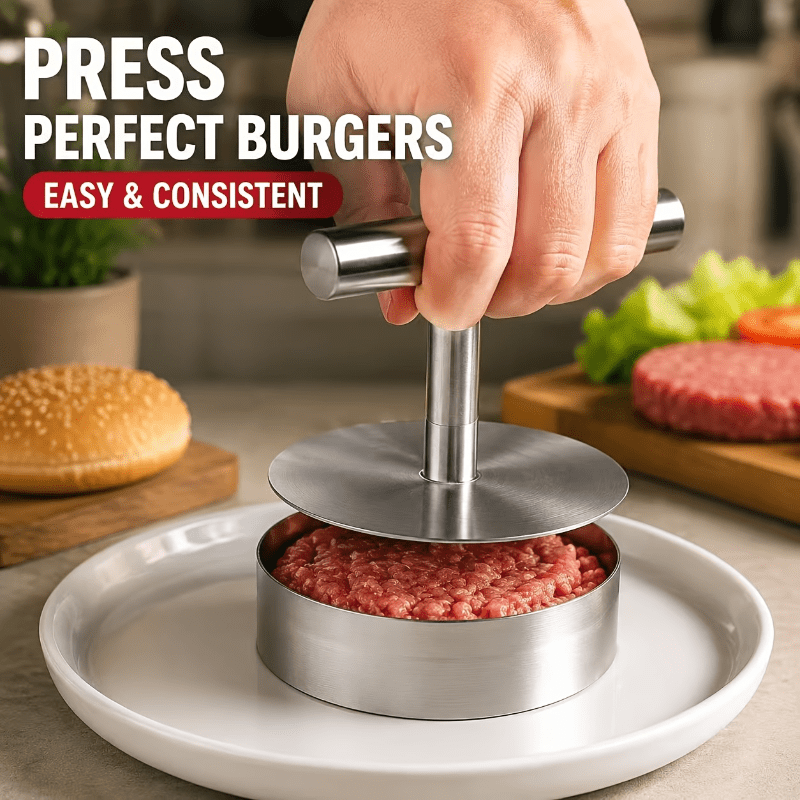 TEMU Stainless Steel Burger Press, Thickened Beef Patty Press, Ergonomic T-handle, Round Meat Mold, Suitable For Beef, Chicken And Bbq Production