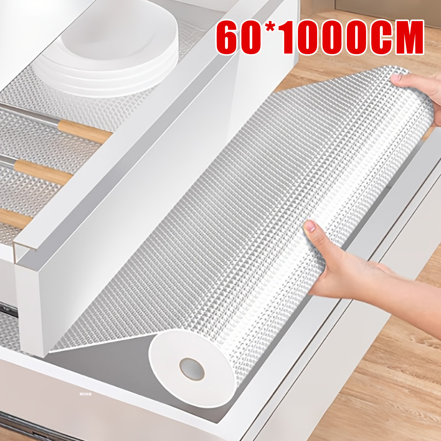 Image of 1 Roll, 60 X 1000cm Shelf Liner, Cabinet Liner, Non-adhesive Kitchen Plastic Drawer Liner, Anti-slip Cabinet Shelf Liner, Utensil Room Shelves, Transparent Refrigerator Liner Under Sink