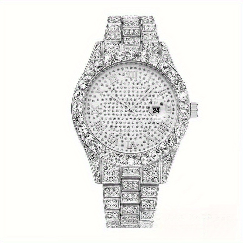 TEMU 's Watch With A Large Dial Featuring A Roman Numeral Scale, With And A Starry . It' For Business And Casual Wear, Includes A Calendar Function