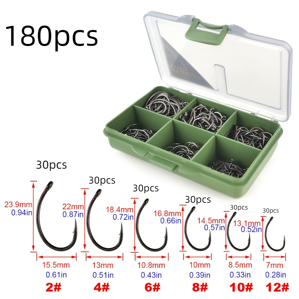 180pcs Carp Fishing Ptfe Coated Hook High Carbon Stainless Steel Barbed Fish Hooks With Box Fishing Accessories