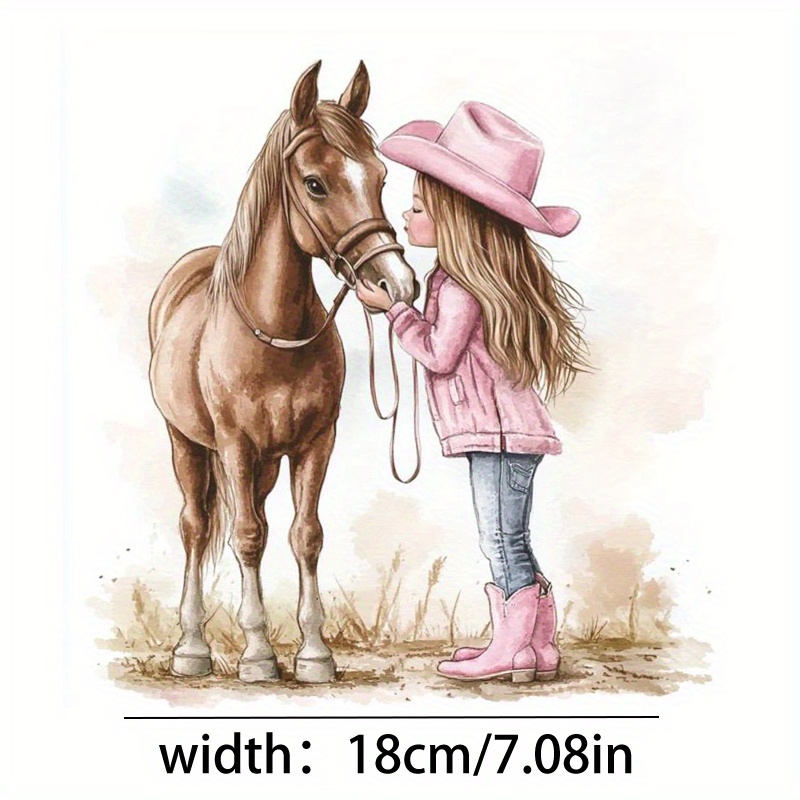 A Single Pack Of Heat Transfer Stickers Featuring Warm Moments Between And Horses, Suitable For T-shirts, Sweatshirts, Jeans, Bags, And Hats - Colorful, Durable, And Washable Plastic Iron-on Decals