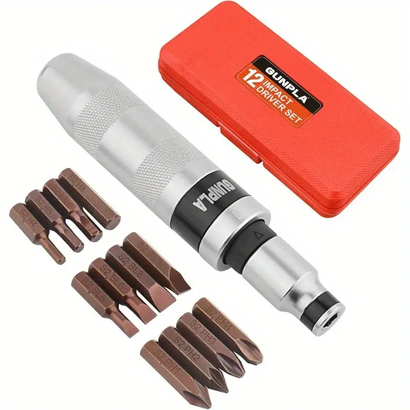 12pcs heavy-duty industrial impact screwdriver set - manual operation, no power required - with phillips/slotted/hex drivers, ratchet mechanism - for automotive, construction, manufacturing - durable 40cr alloy steel construction - ideal for professionals & diy projects, impact drivers, automotive maintenance, precision tools, power tool alternative, professional mechanics, construction workers Product details 9