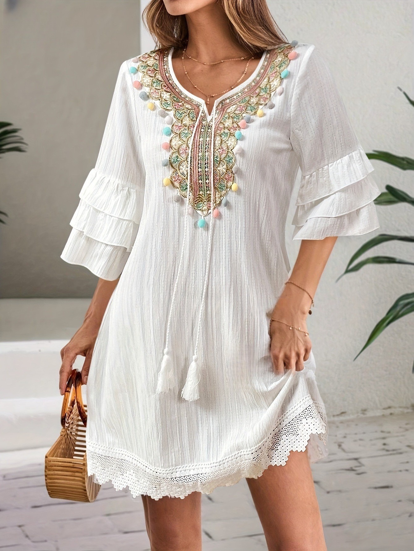 beach dress with pom poms Pom Pom Cover-Up