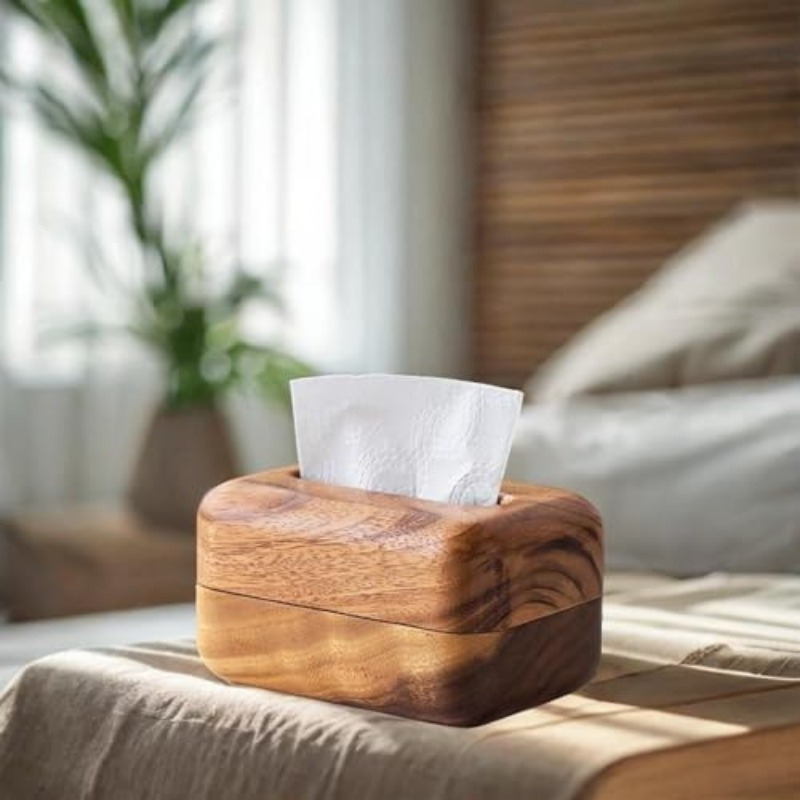 elegant wooden tissue box cover with handle round napkin dispenser for home nightstand or restaurant decor natural     living room or bathroom bathroom organizer elegant design   bathroom decor and accessories Product details 3