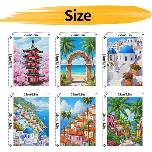 professional art use 6pcs paint by numbers kit suitable for beginners 10x14inch 25x35cm famous architecture paintings with brushes pre numbered paints diy suitable for home decor gifts christmas mothers day no frame required