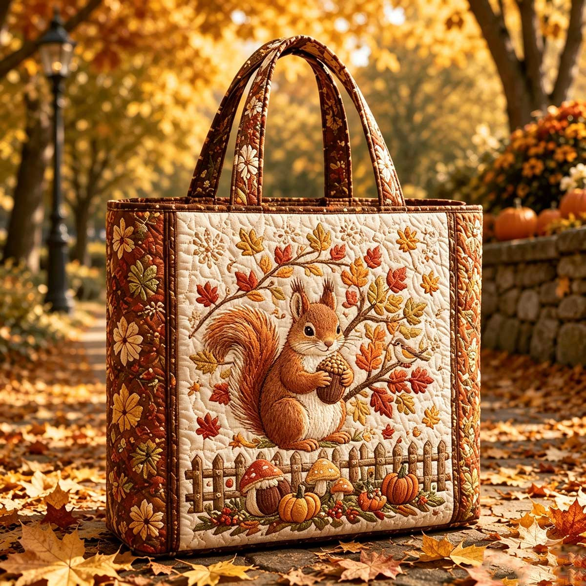 TEMU Grand sac fourre-tout vintage de récolte d'automne pour femme - Sac à main matelassé adapté pour le shopping, - et Thanksgiving avec écureuil,