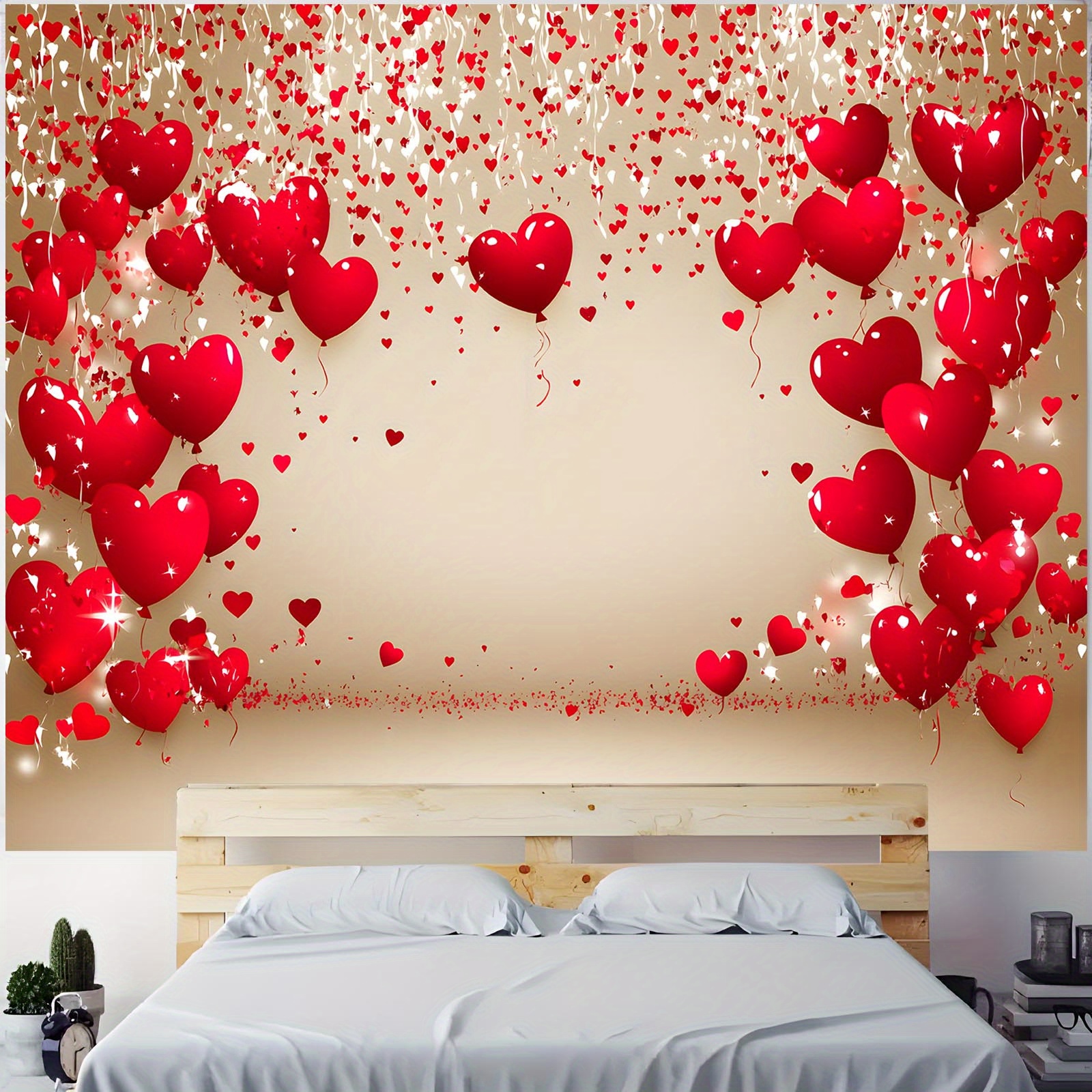 

1pc Red Heart Balloon Backdrop Banner - Polyester Party Decoration For Valentine's Day, Christmas, 's Day, Chinese New Year, Eid - Indoor & Outdoor Wall Decor For Room, Garden,