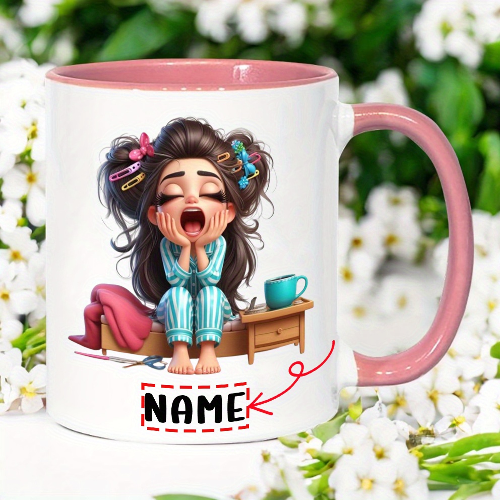 TEMU Tasse à café de 11 onces avec "Motif d' mignonne" - Tasse en céramique personnalisée avec nom, amusante et humoristique, disponible en 7